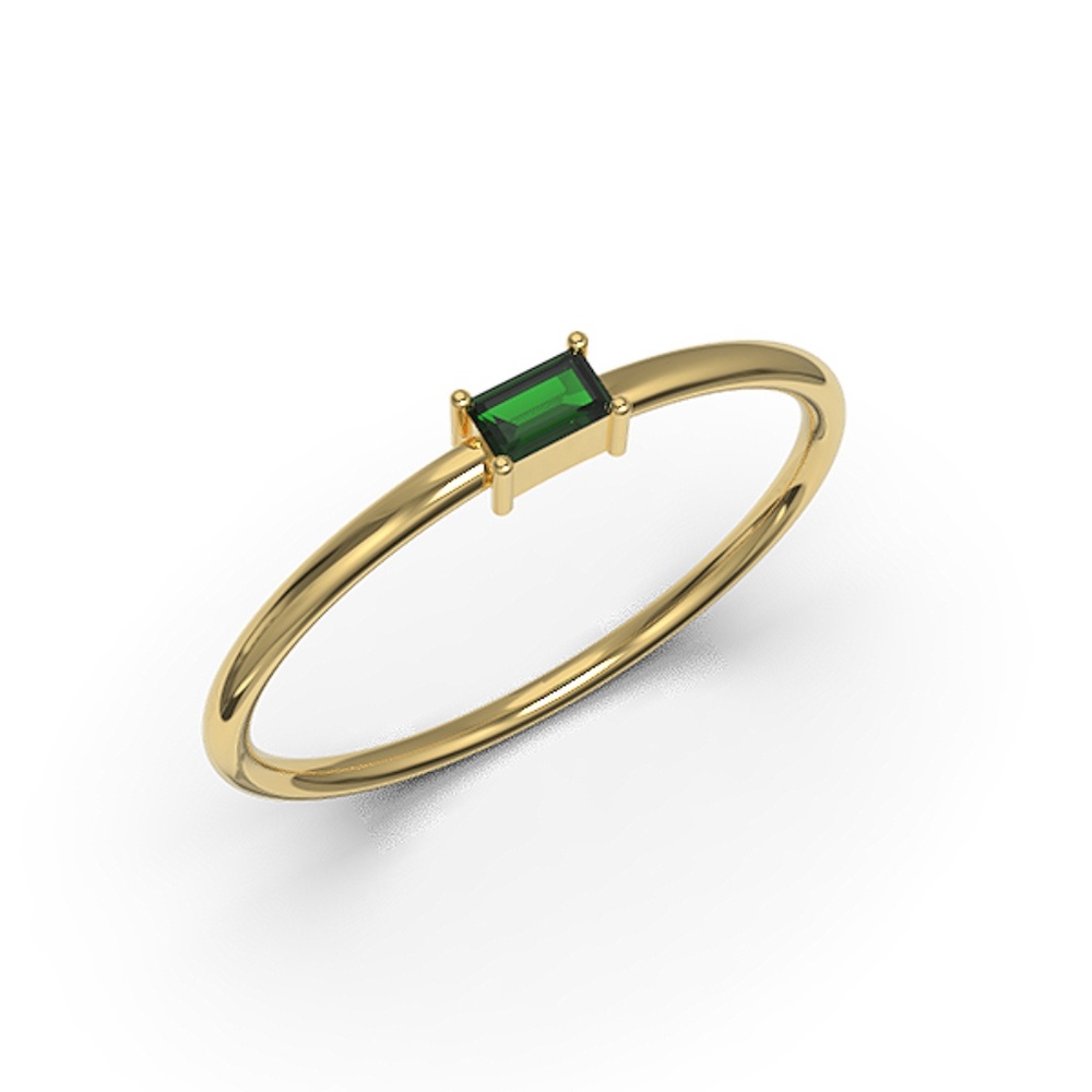10K YELLOW GOLD BAGUETTE CUT EMERALD CZ RING